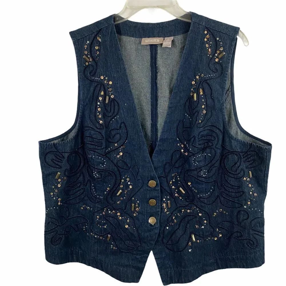 Chico's Denim Embellished Vest size XL 16